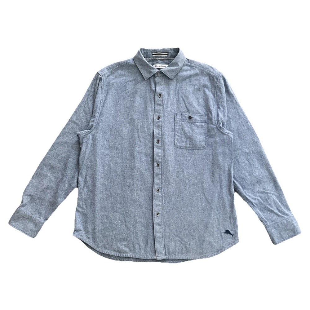 Tommy Bahama Mens Blue Chambray Flannel Shirt Long Sleeve Cotton Button Down L
